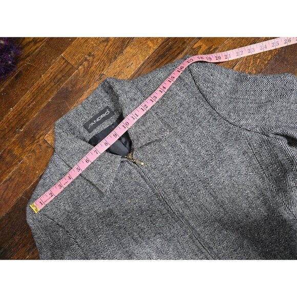 Sandro Black Herringbone Wool Zip Front Classic Blazer - Picture 5 of 12